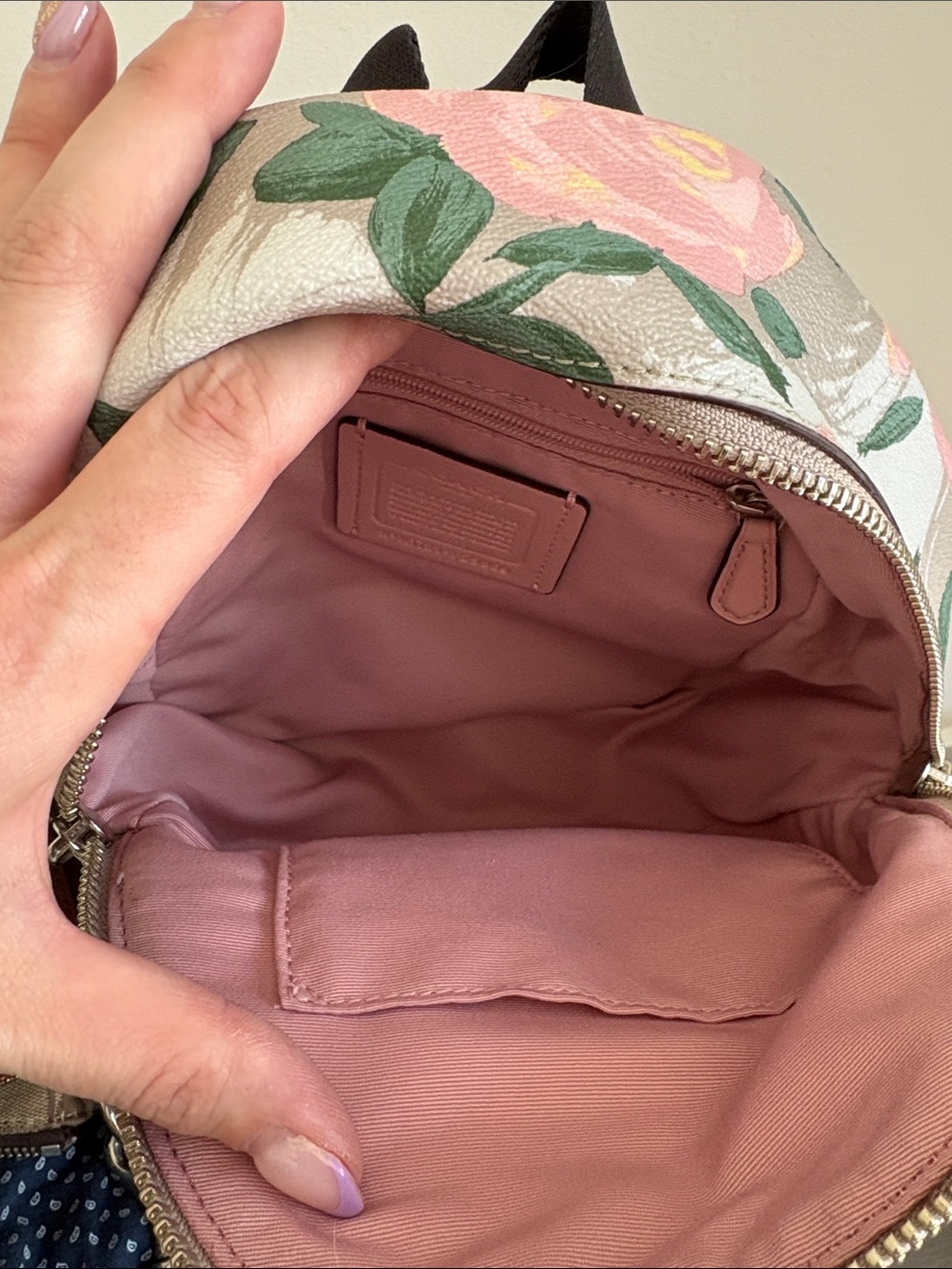 Coach Floral Patch Mini Backpack in Pink, Green, Black - Picture 5 of 7